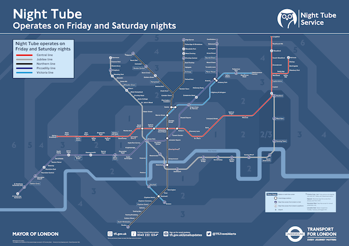 Mappa notturna metro di Londra